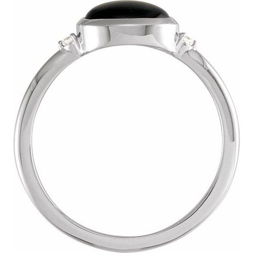Sterling Silver10x8 mm Round Natural Black Onyx & .03 CTW Natural Diamond Ring