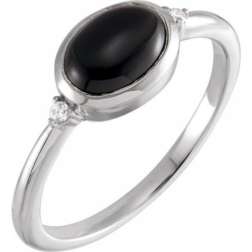 Platinum 9x7 mm Round Natural Black Onyx & .03 CTW Natural Diamond Ring