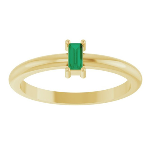 14K Yellow 4x2 mm Lab-Grown Emerald Stackable Ring