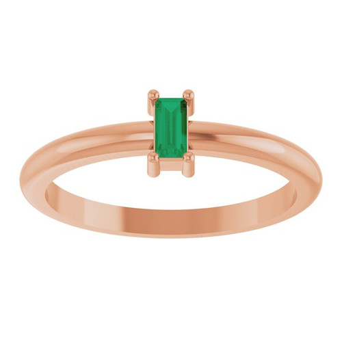 14K Rose 4x2 mm Lab-Grown Emerald Stackable Ring