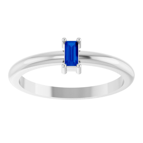 14K White 4x2 mm Lab-Grown Blue Sapphire Stackable Ring