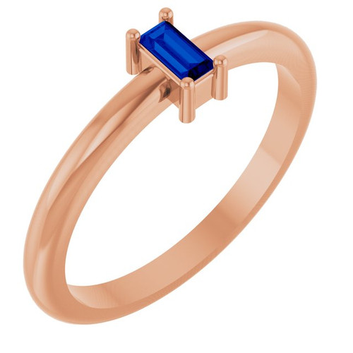 14K Rose 4x2 mm Lab-Grown Blue Sapphire Stackable Ring