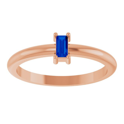 14K Rose 4x2 mm Lab-Grown Blue Sapphire Stackable Ring