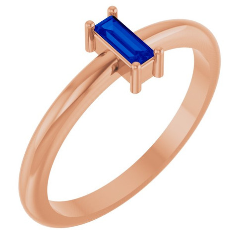 14K Rose 5x2 mm Lab-Grown Blue Sapphire Stackable Ring