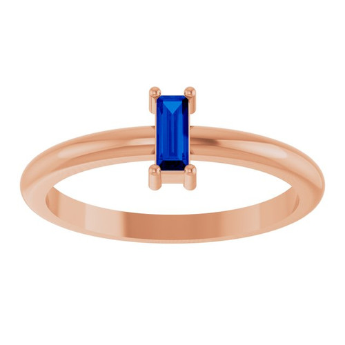14K Rose 5x2 mm Lab-Grown Blue Sapphire Stackable Ring