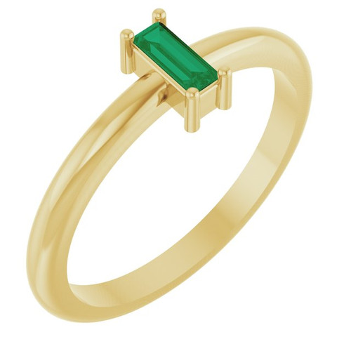 14K Yellow 5x2 mm Lab-Grown Emerald Stackable Ring