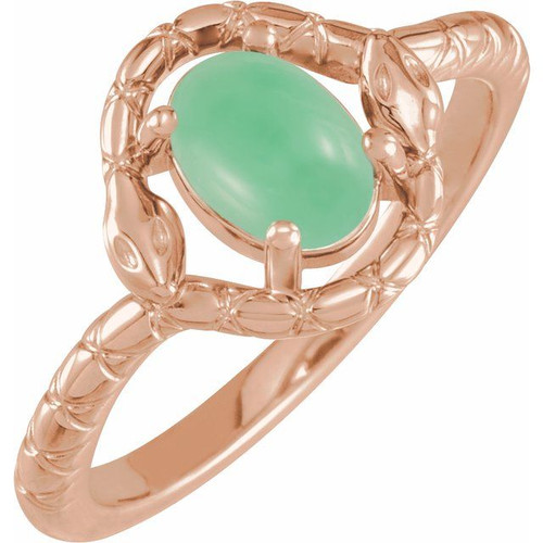 14K Rose Natural Green Chrysoprase Snake Ring