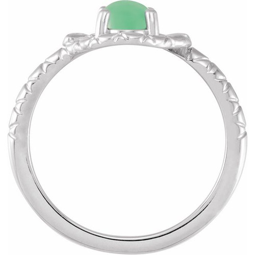 Platinum Natural Green Chrysoprase Snake Ring