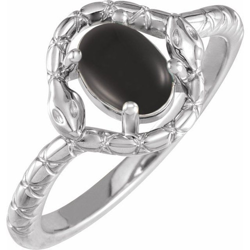 Platinum Natural Black Onyx Snake Ring