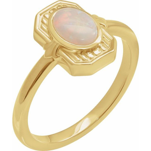 14K Yellow Natural White Opal Cabochon Ring