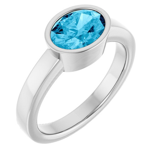 14K White Natural Aquamarine Ring