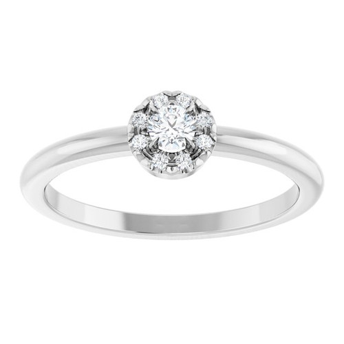 14K White 1/8 CTW Natural Diamond French-Set Halo-Style Ring 