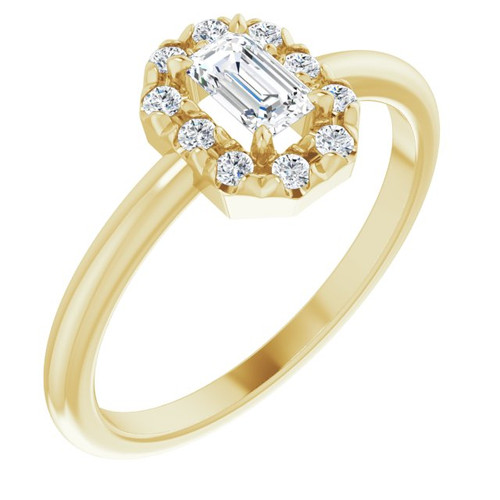 14K Yellow Natural White Sapphire & 1/8 CTW Natural Diamond French-Set Halo-Style Ring