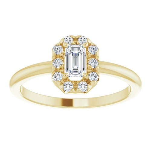 14K Yellow Natural White Sapphire & 1/8 CTW Natural Diamond French-Set Halo-Style Ring