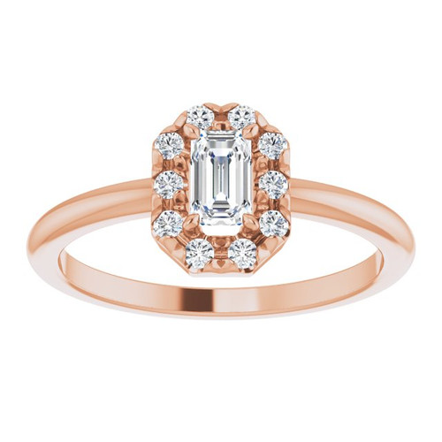 14K Rose Natural White Sapphire & 1/8 CTW Natural Diamond French-Set Halo-Style Ring