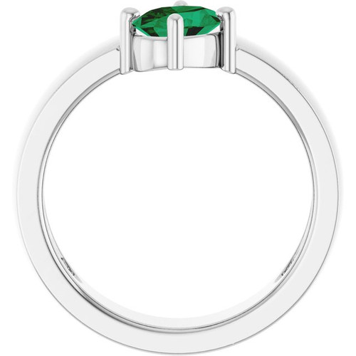 14K White Lab-Grown Emerald Asymmetric Solitaire Ring