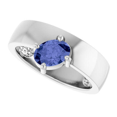 14K White Natural Tanzanite Asymmetric Solitaire Ring