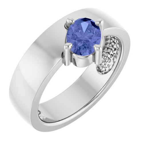 14K White Natural Tanzanite Asymmetric Solitaire Ring