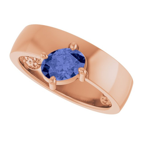 14K Rose Natural Tanzanite Asymmetric Solitaire Ring