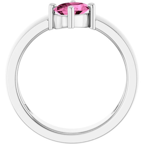 14K White Lab-Grown Pink Sapphire Asymmetric Solitaire Ring