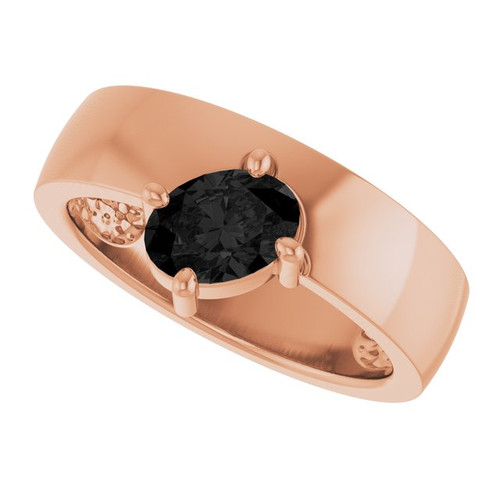 14K Rose Natural Black Onyx Asymmetric Solitaire Ring