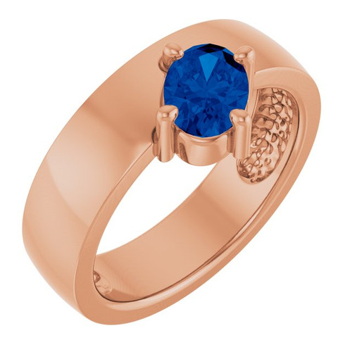14K Rose Lab-Grown Blue Sapphire Asymmetric Solitaire Ring