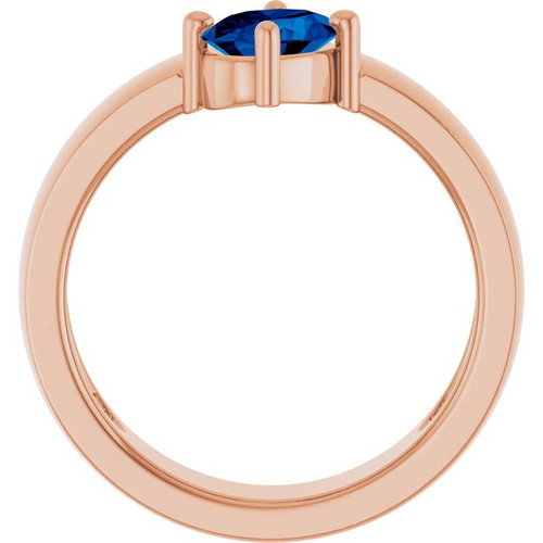 14K Rose Lab-Grown Blue Sapphire Asymmetric Solitaire Ring