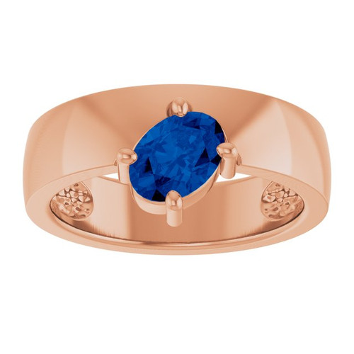 14K Rose Lab-Grown Blue Sapphire Asymmetric Solitaire Ring