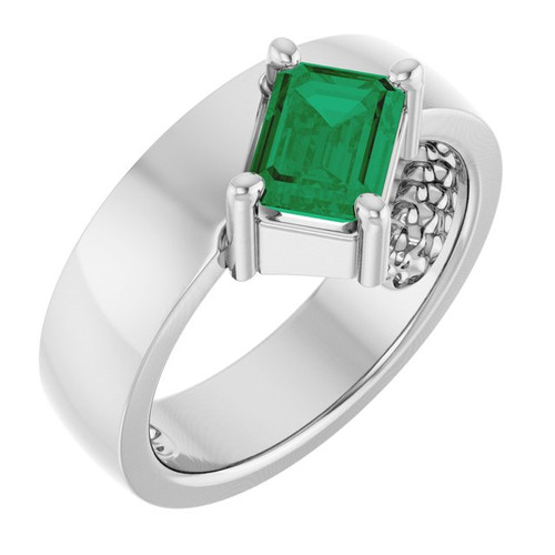 Platinum Lab-Grown Emerald Asymmetric Solitaire Ring