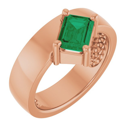 14K Rose Lab-Grown Emerald Asymmetric Solitaire Ring
