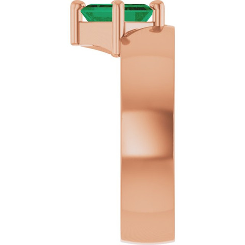 14K Rose Lab-Grown Emerald Asymmetric Solitaire Ring