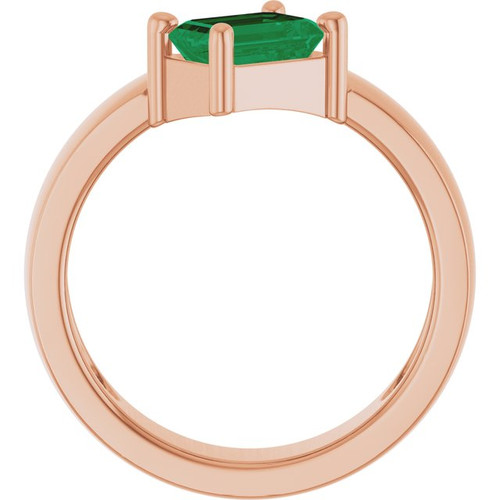14K Rose Lab-Grown Emerald Asymmetric Solitaire Ring