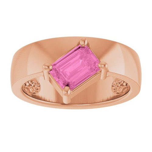 14K Rose Lab-Grown Pink Sapphire Asymmetric Solitaire Ring