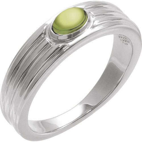 14K White 5x3 mm Natural Peridot Cabochon Ring