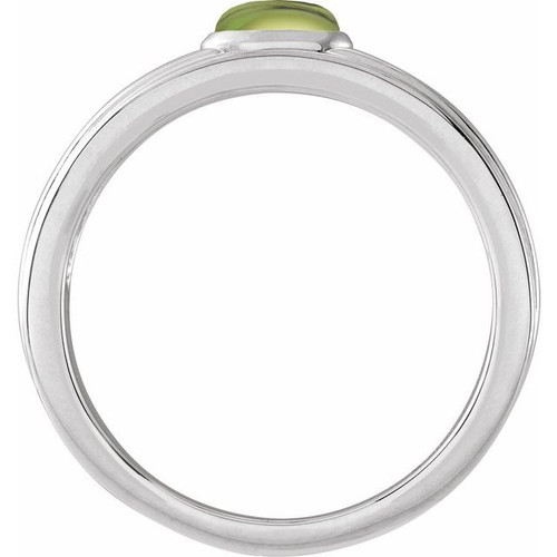 14K White 5x3 mm Natural Peridot Cabochon Ring
