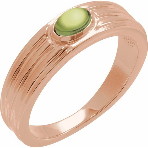 14K Rose 5x3 mm Natural Peridot Cabochon Ring