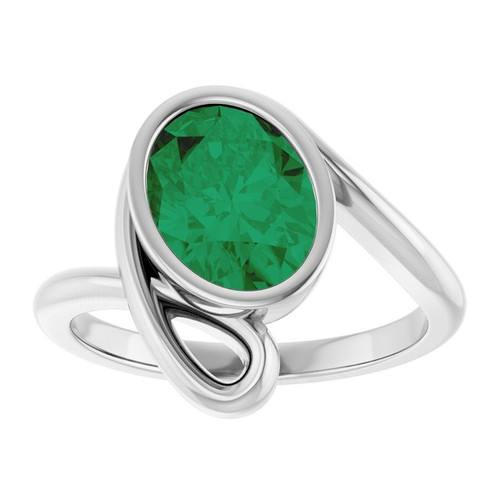 14K White  Lab-Grown Emerald Ring