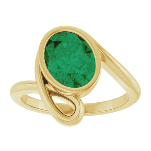 14K Yellow  Lab-Grown Emerald Ring