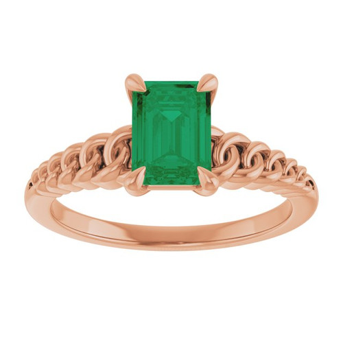14K Rose Emerald Lab-Grown Emerald Solitaire Ring