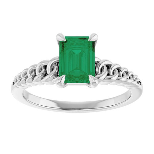 14K White Emerald Lab-Grown Emerald Solitaire Ring