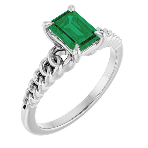 Platinum Emerald Lab-Grown Emerald Solitaire Ring
