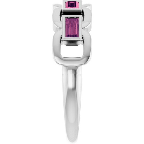 14K White Natural Pink Tourmaline Chain Link Ring