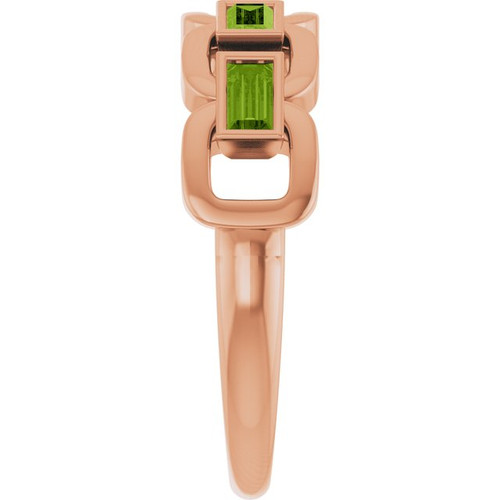 14K Rose Natural Peridot Chain Link Ring