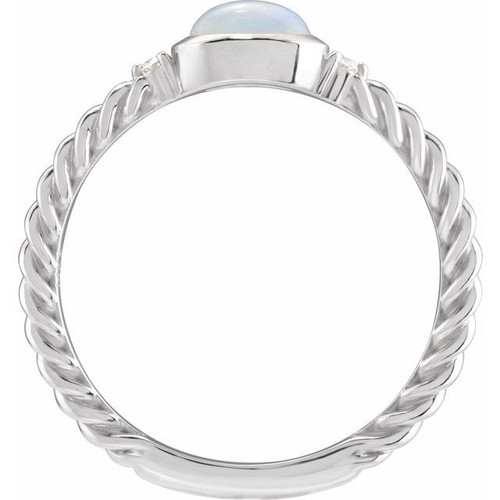 Platinum Natural White Opal & .03 CTW Natural Diamond Cabochon Ring