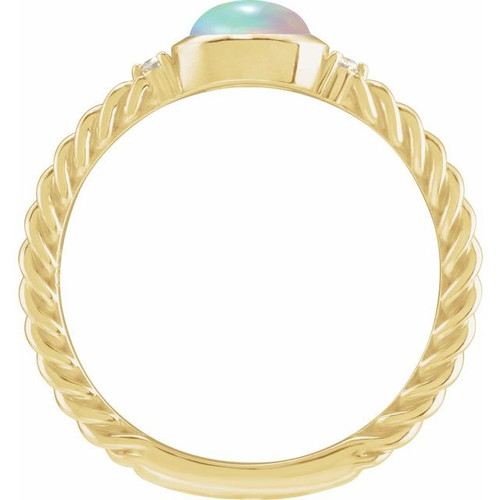 14K Yellow Natural Ethiopian Opal & .03 CTW Natural Diamond Rope Ring
