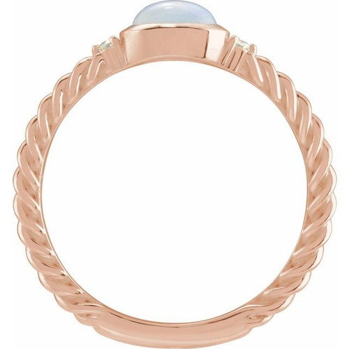 14K Rose Natural White Opal & .03 CTW Natural Diamond Cabochon Ring
