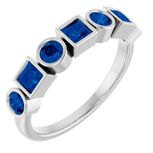 14K White Lab-Grown Blue Sapphire Stackable Ring