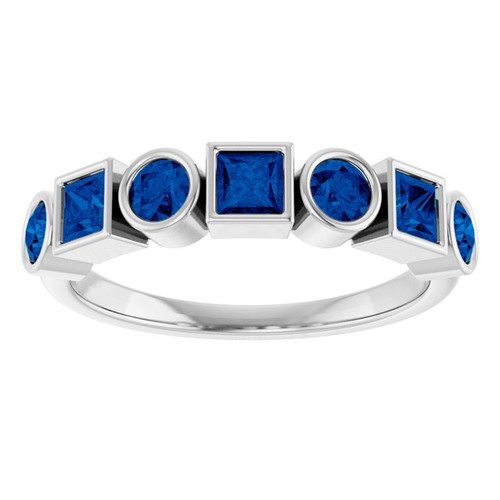 14K White Lab-Grown Blue Sapphire Stackable Ring