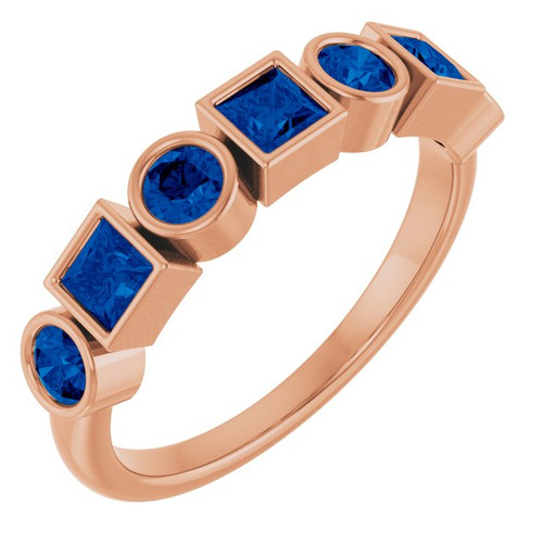 14K Rose Lab-Grown Blue Sapphire Stackable Ring