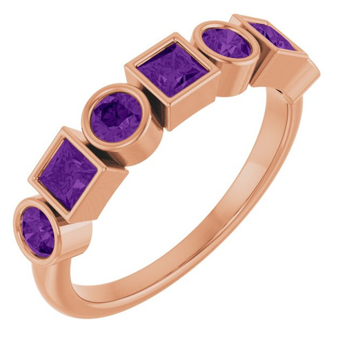 14K Rose Natural Amethyst Stackable Ring